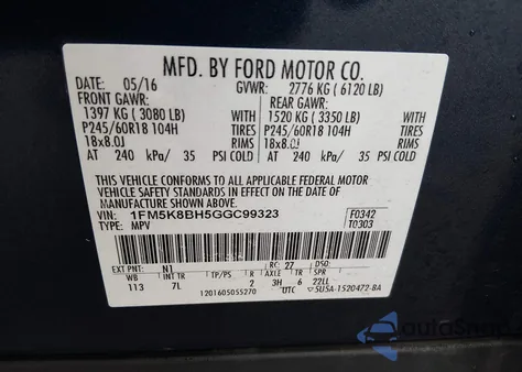 2016 Ford Explorer z USA, uszkodzony, nr VIN 1FM5K8BH5GGC99323